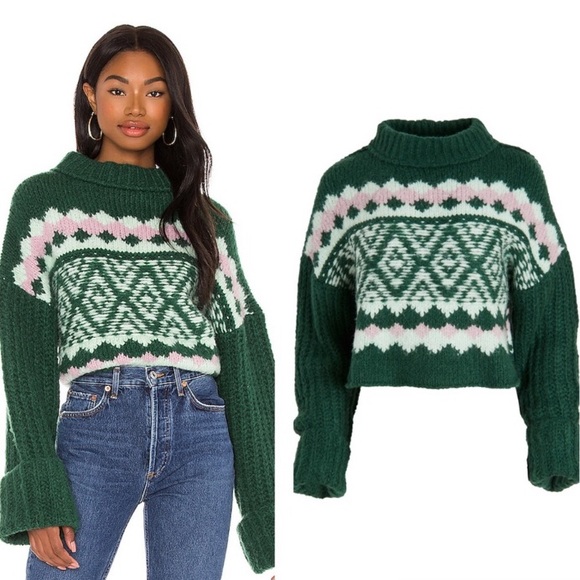 Free People Chunky Sweater In Spearmint Pine Combo New With Tags - Picture 8 of 11